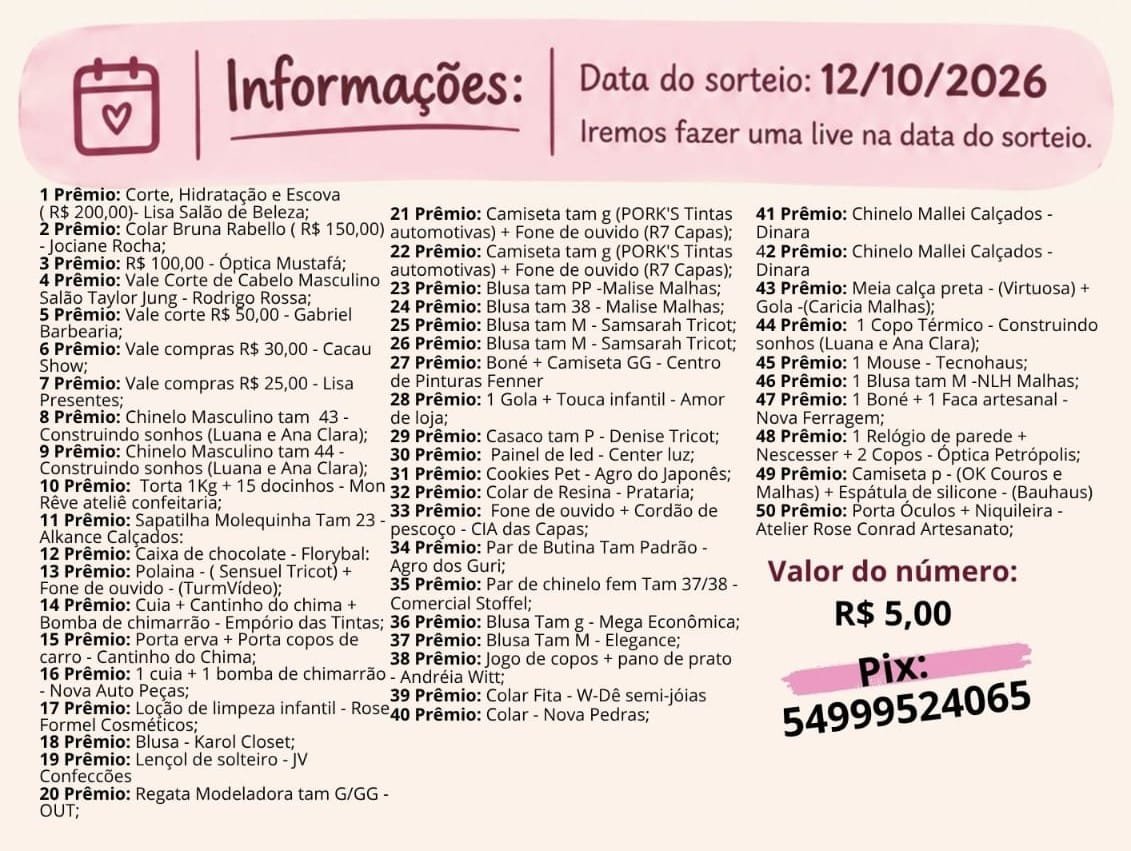 premios Família promove rifa beneficente para custear tratamento de menina em Nova Petrópolis